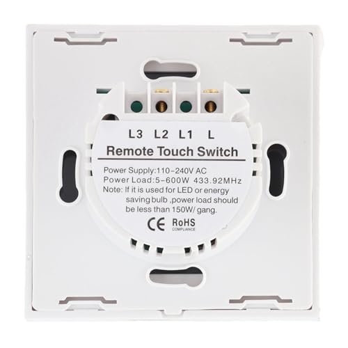 Interruptor de luz tactil inteligente unipolar con panel de vidrio de 86x86 mm 5