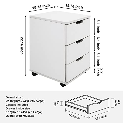 Farini FC003 3-Drawer Vertical Filing Cabinet Rolling Wood Mobile File Cabinets Under Desk thumb #2