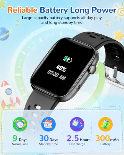BANLVS Kids' Smart Watch w/ Fitness Tracker, Puzzle Games & 100+ Sports Modes (Black) - image 5