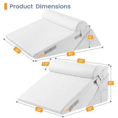 Image of Sasttie Wedge Pillow Set for After Surgery, 2PCS Adjustable Bed Wedge Pillow Headboard with Memory Foam Neck Cushion - for Acid Reflux, Sleeping, Neck & Back Support, White