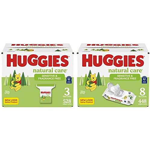 Image of Baby Wipes Bundle: Huggies Natural Care Sensitive Baby Wipes, Unscented, 8 Flip-Top Packs (448 Wipes Total) and 3 Refill Packs (528 Wipes Total)