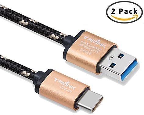 USB-C to USB 3.0 Cable, TriLink 2-Pack(3ft,5ft) Nylon Braided Type C Fast Charger Cord for Sumsung Galaxy Note 8 S8 Plus, Nexus 5X 6P, LG G6 V20 V30, OnePlus 5 3T, Google Pixel, Nintendo Switch(Gold)