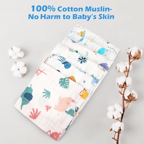 Maliton Muslin Cloths for Baby 6 Pack Burp Cloths for Baby,100% Cotton 6 Layers Absorbent& Soft& Breathable Baby Muslins Pack,70x70CM Muslin Squares Baby Essentials for Newborn(Animals& Cars - Image 2