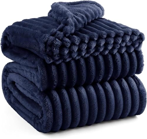 Image of WONJU Ultra Plush Mink Blanket | Soft Warm Fleece Blanket for Double Bed | Luxury Winter Blanket for Bed, Sofa, Couch & Travel | Machine Washable (Blue)