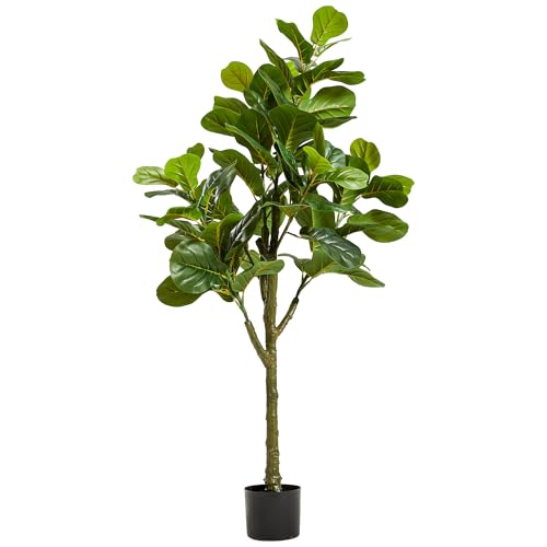 KOL Artificial 4.3FT Fiddle Leaf Fig Tree, 51 Inch Fake Ficus Lyrata Plant, Faux Plants Greenery for House Home Office House Living Room, Perfect Housewarming Gift, Indoor Outdoor Modern Decor