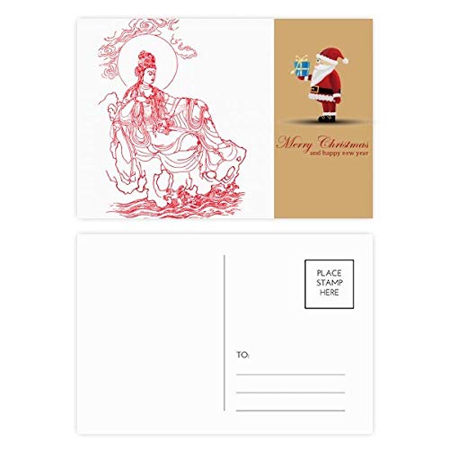 Cartes postales Guanyin bouddhisme rouge lot de 20 pour offrir à vos proches