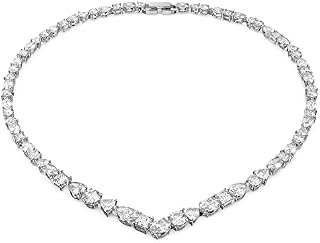 Swarovski Tennis Deluxe V Necklace, Mixed Cuts, White, Rhodium Plated
