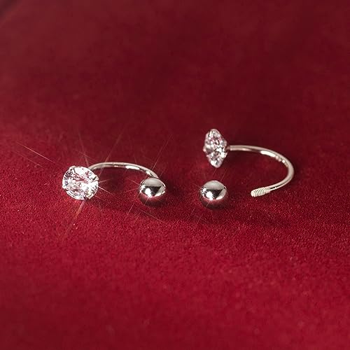 SLUYNZ Sterling Silver CZ Half Hoop Earrings for Women Teens CZ Open Hoop Earrings Huggie Cartilage Helix Piercing Ball Screw Backs4