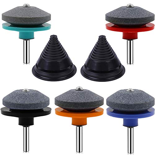 liuer 5PCS Aiguiseur de Lame de Tondeuse à Gazon avec 2PCS Outil d'équilibrage de Lame de Tondeuse à Gazon pour la Plupart des Perceuses Électriques Perceuses à Main pour Jardin Cour Cuisine