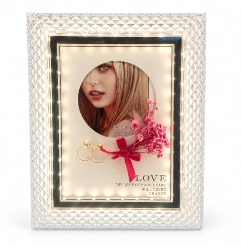 Image of LED Photo Frame with Built-in Warm White Light - Crystal Acrylic Glowing Picture Frame for 4x6 Inch Photos, USB Powered Elegant Desktop Decor for Home, Office, and Gifting