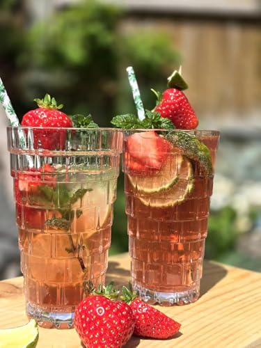 Image of Premium 350ML Juice Glasses Drinking Glasses, Highball Lead-Free Glasses, Tumblers for Water, Juice, Beer, Cocktail and Mixed Drinks - Pieces, Transparent (Hiball Glasses, 4 Count (Pack of 1))