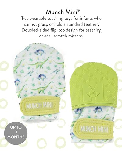 Malarkey Kids Dinosaur Paw Teething Mitt - Pack of 2 Soothing Infant Mitten Pain Relief Prevent Scratches, Safe Silicone Teething Toys, 0-3 Months