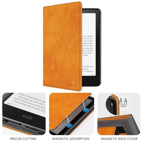 CoBak Case with Stand for Kindle Paperwhite 12th Gen 2024 Released (7") & Kindle Colorsoft Signature Edition - Durable PU Leather Cover with Auto Sleep Wake, Card Slot, Hand Strap Feature