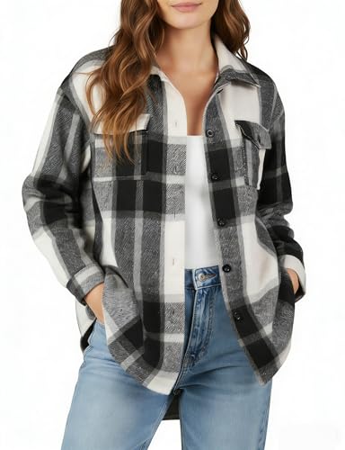 YOGINGO Women's Premium Plaid Shacket Soft Lightweight Breathable Button-Down Fall Winter Jacket...