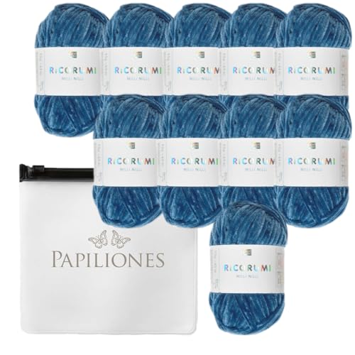 Listado de Ovillos - los preferidos. 50 Hilo de chenilla para manualidades Ricorumi Amigurumi, 10 ovillos, color azul