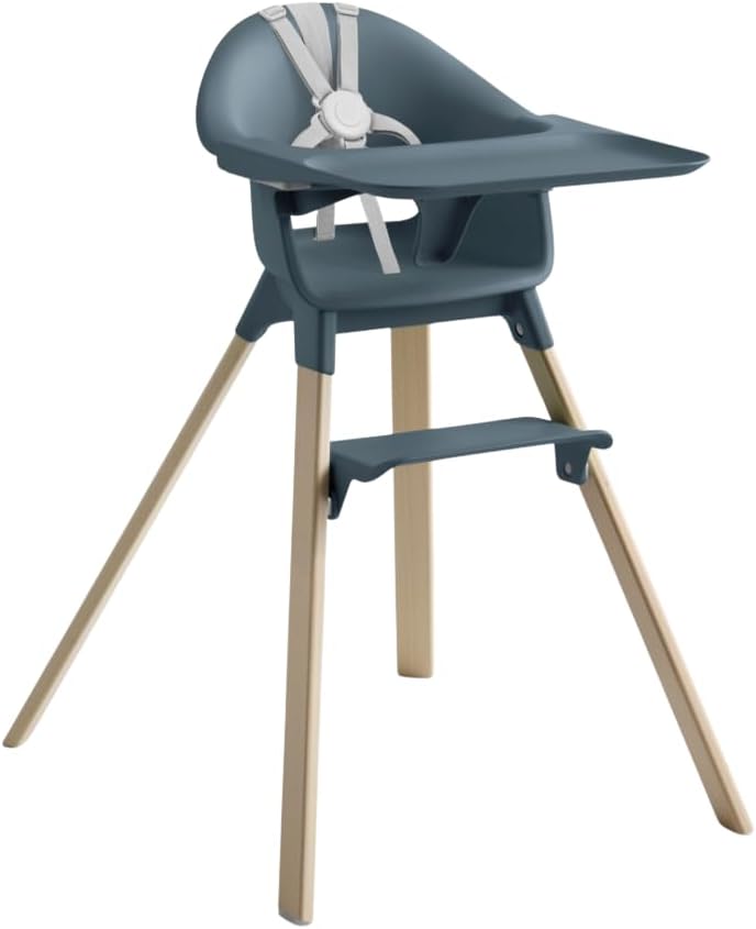 Stokke Clikk High Chair, Fjord Blue - All-in-One High Chair with Tray + Harness - Light, Durable & Travel Friendly - Ergonomic with Adjustable Features - Best for 6-36 Months or Up to 33 lbs