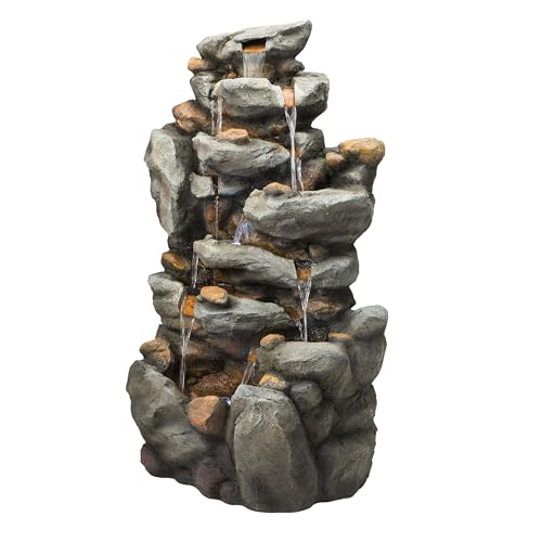 image for Alpine Corporation TZL130 Outdoor Floor 8-Tiered Rock Waterfall Founta