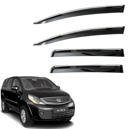 Image of CAR SAAZ Unbreakable Chrome Smoke Door Visor for Aria (2010-2017)| Premium Sun, Rain Wind Deflector Chrome Strip Side Door Rain Visor - Set of 4 Pcs