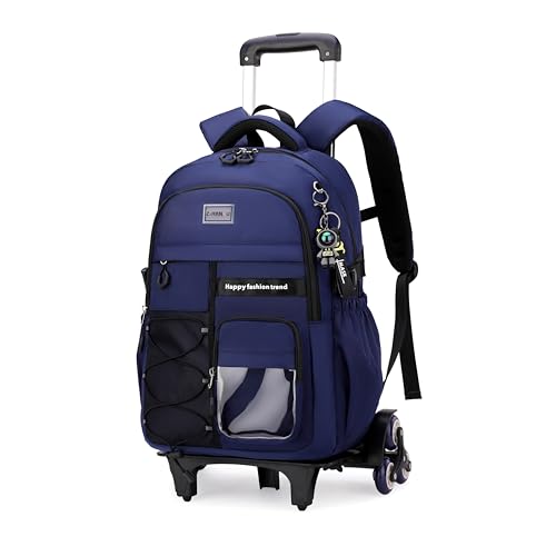 MITOWERMI Mochila de rodinhas com rodas para meninas e meninos, mochila escolar com rodas, mochila com rodinhas, 6 rodas azul escuro, 6-Wheel, Mochilas Daypack
