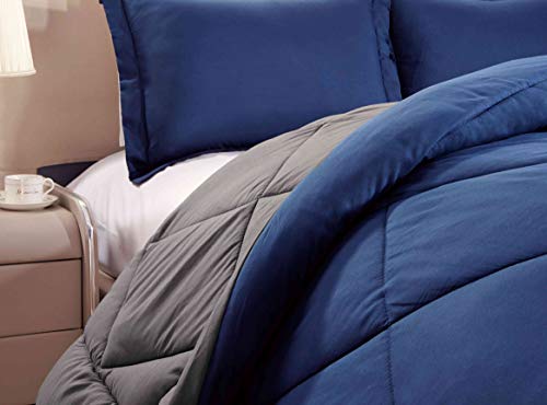 All American Collection Super Soft Reversible Down Alternative Comforter Set, Stitched Geometrical Diamond Pattern (Twin, Navy/Charcoal) #TOP4