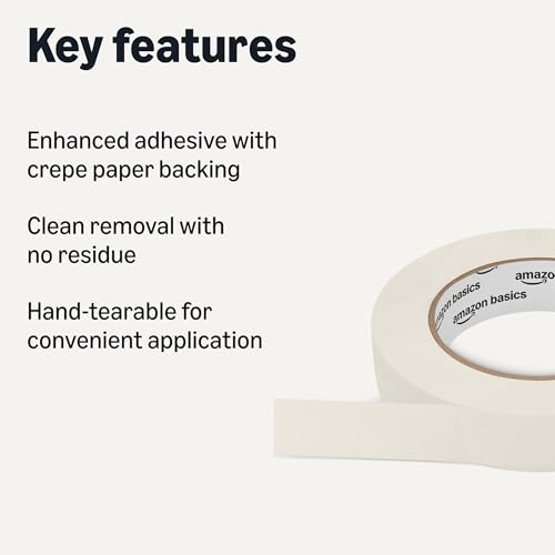 Image of Amazon Basics Masking Tape, Hand-Tearable Painters Tape, Rubber Adhesive, 0.94 Inch x 60 Yard, Beige, 6 Rolls