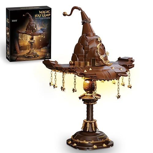 Image of Vziimo Magic Hat Lamp Building Set, MOC Light-Up Wizard Hat Desk Retro Lamp Set with Stars and Chains, Idea Mystical Academy Gift Toy for Movie Fans Teens Adults (698PCS)