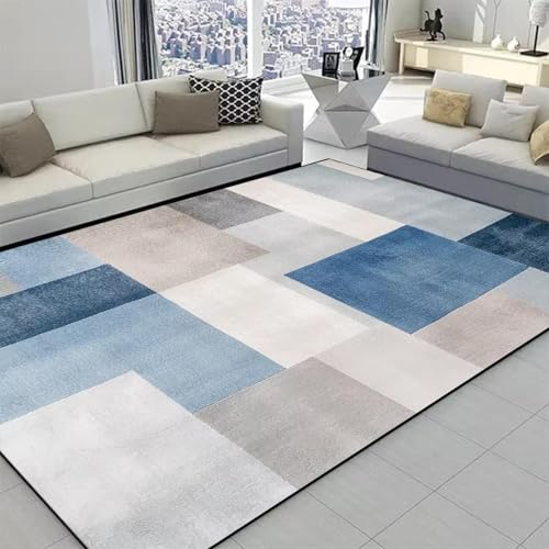 Machine Washable 5'x7' Blue Geometric Area Rug