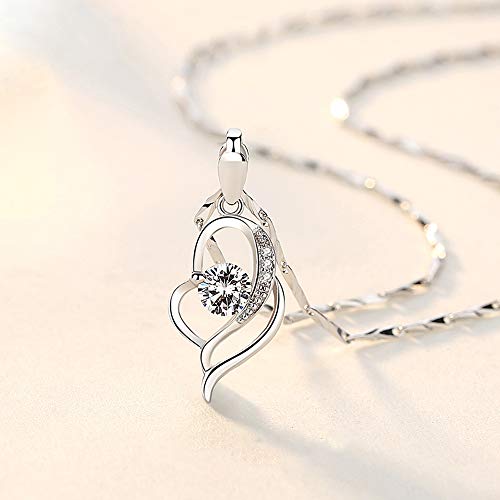 Silver Jewellery Set For Women, 925 Sterling Silver Heart Dangle Drop Earrings & 45Cm Necklace Pendant Set, With White Cubic Zirconia, Jewellery For Mother Wife Girlfriend For Bridal Bridesmaid #TOP1