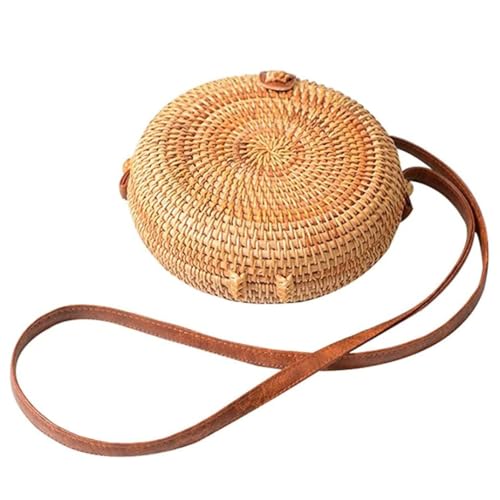 Bolso bandolera redondo de paja para mujer con correa ajustable miniatura 1