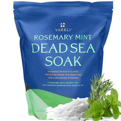 Yareli Magnesium Flakes, 5lb Rosemary Peppermint, Dead Sea Bath and Foot Soak, Alternative to Epsom Salt with Over 250,000mg of Magnesium Chloride Per Bag
