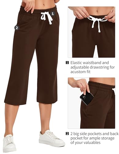Image of SPECIALMAGIC Women Capri Pants Cotton Yoga Wide Leg Pajama Pants Capris Sweatpants Sports