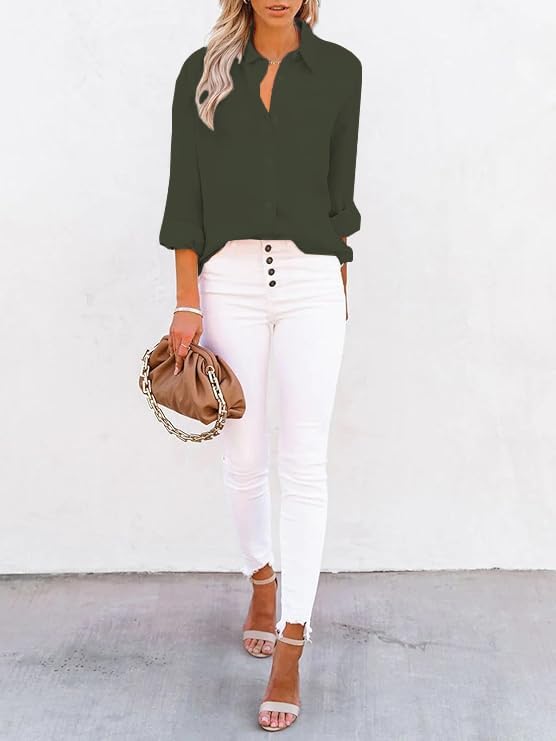 Womens Button Down Shirts Long Sleeve Wrinkle Free Work Office Button Up Dress Shirt with Pocket - Image 4