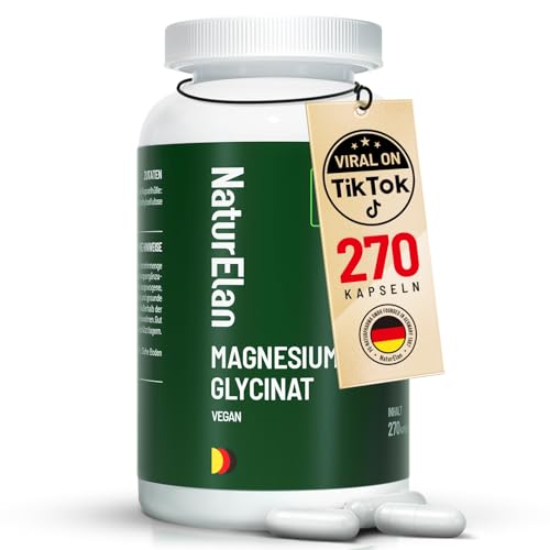 Magnesium Glycinat Hochdosiert Kapseln - 270 Kapseln, 300mg Magnesium pro Tagesdosis, Vegan, Premium: Chelatiertes Magnesiumbisglycinat, hochdosiert