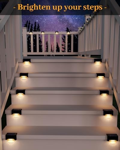 CANASUN Solar Deck Lights 16 Pack Solar Fence Light Solar Powered Outdoor Step Light IP65 Waterproof LED Pathway Light for Deck Fence Railing Garden Patio StairYard (Warm Light) - 2