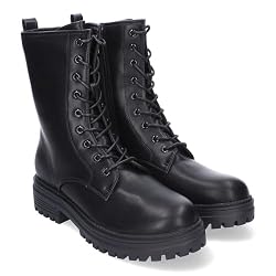 86094 Botas de Mujer, Comodas y Elegantes, Estilo Militar con Cordones, Suela Dentada y Cremallera Lateral Negro Talla 40