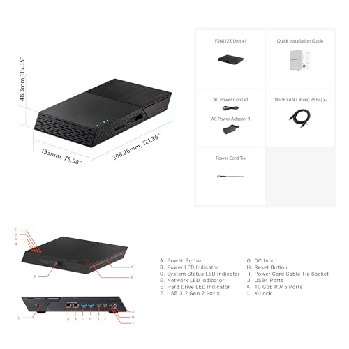 Image of Asustor FLASHSTOR 12 Pro Gen2 FS6812X, 12 Bay All-Flash NAS, AMD Ryzen Quad Core, 16GB ECC DDR5, Dual 10GbE, USB4, Enterprise Grade for Enthusiasts, Virtualization, Network Attached Storage (Diskless)