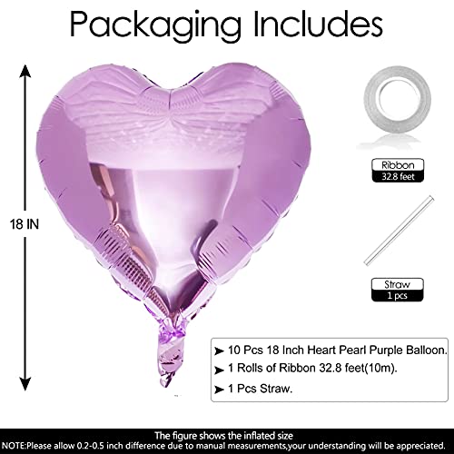 10pcs Pearl Purple Heart Balloons - 18 Inch Mylar Balloons for Baby Shower, Wedding, Valentine's Day Decorations by LHOAVWE - Used condition - Image 2