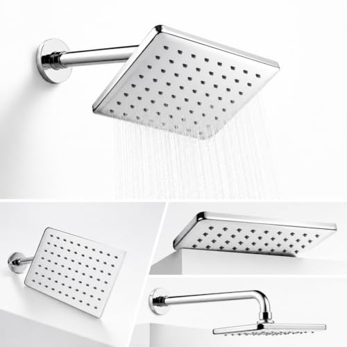 Image of Maipo Curve 4 Inch Square Rain Shower Head, Stainless Steel (SS) High Pressure Overhead Bathroom Shower Head, Chrome Finish, Anti-Clog Silicone Nozzles, Easy Installation