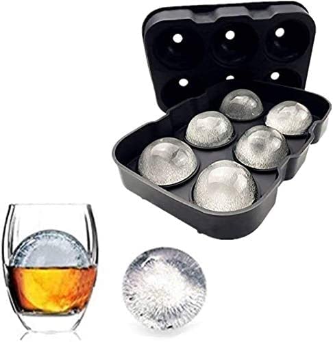 Brienstripe 6 Ice Cube Trays Silicone, Sphere Ice Ball Maker with Lid for Whiskey and Cocktails & Bourbon, Reusable and BPA Free. (Round Ice Making Tray)