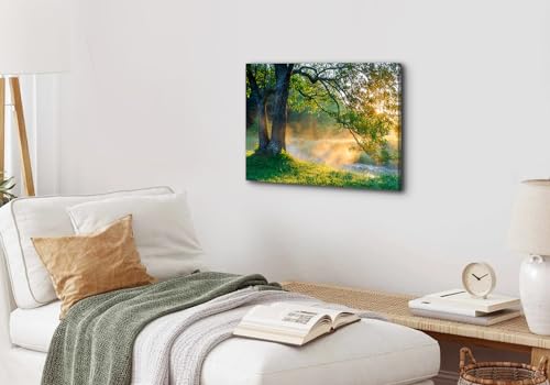 Yoooahu Nature Wall Art Forest Landscape Picture Oak Tree Canvas Print Artwork For Living Room Bedroom Vintage Green Mountain Sunrise Wall Decor Morning Sunlight Framed Painting Bathroom Home Decoration 12X16 thumb #1