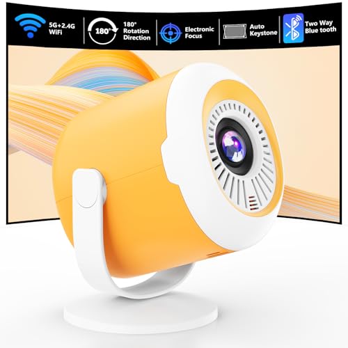 Mini Beamer Tragbarer Miniprojektor mit WLAN und Bluetooth Drehbarer Filmprojektor mit elektronischem Fokus LED-Pico-Projektoren für Heimkino Kompatibel mit Smartphone, TV-Stick, Laptop, HDMI, USB