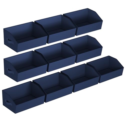 Image of Homsorout Closet Baskets for Shelves Trapezoid - Decorative Storage Baskets with Handle, Closet Bins for Organization, Shelf Storage Bins for Clothes, Books, Home, Office, 10 Pack, Navy Blue