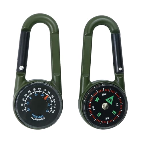 Kompass mit Karabinerhaken Thermometer, Karabiner Haken Minikompaß, Kompass Schlüsselanhänger, Multifunktionaler Tragbarer Karabiner aus Metall für Camping, Wandern, 3-in-1-Kompass