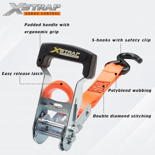 XSTRAP Tiras de amarração de catraca - pacote com 4 - 3 cm x 3 m, 1360 kg, kit de amarração resisten