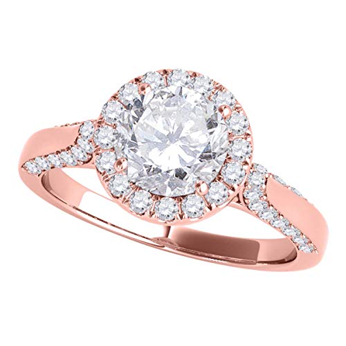 MauliJewels Engagement Rings for Women 1 Carat Halo Unique Design Engagement Diamond Ring Crafted 4 prong 14k Solid Rose White Yellow Gold Genuine Diamond Wedding Jewelry Collection