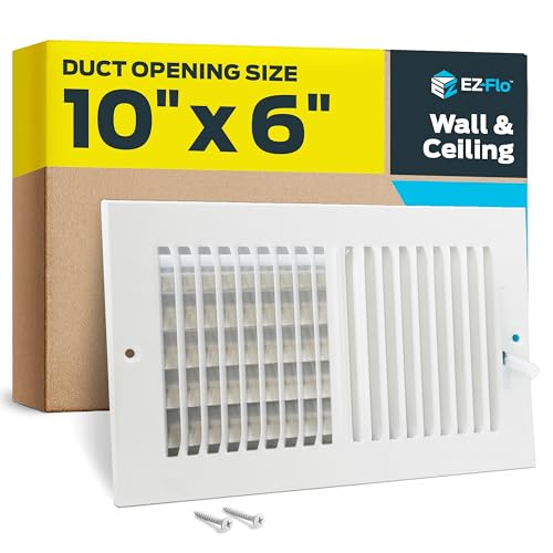 EZ-FLO 10 x 6 Inch (Duct Opening) Air Vent Cover for Wall or Ceiling, Two-Way Ventilation Register...