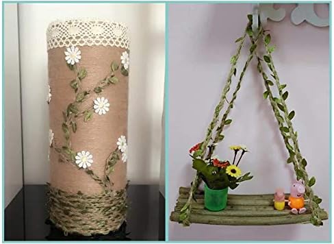 Miniatura 4 de Cinta de arpillera natural de 33 pies, cordel de yute de 0.197 in con vid artificial, hojas de follaje falso, guirnalda de plantas rústicas de selva