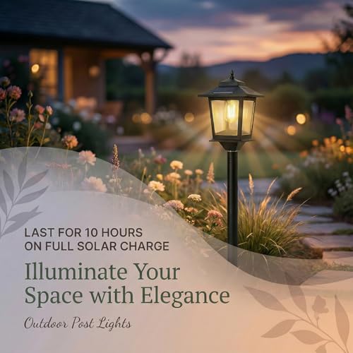 PASAMIC Outdoor Solar Post Lights, 2-Pack 63" Dusk to Dawn Solar Lamp Posts, Waterproof Floor Lamps, Warm White Pole Lights for Patio with Replaceable Bulb