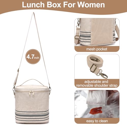 neatlife Lunch Bag for Women, Soft Linen Lunch bag with adjustable shoulder strap, Insulated Womens Lunch Bag for Work, Machine Washable Lunch Box with removable liner (Gray Stripe) - image 4