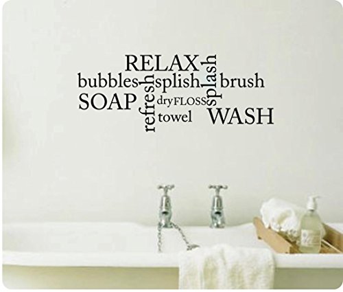 24" Bathroom Collage Saying Relax Bubbles Splish Splash Brush Wash Soap Refresh Floss Towel Wall Decal Sticker Art Mural Home Décor